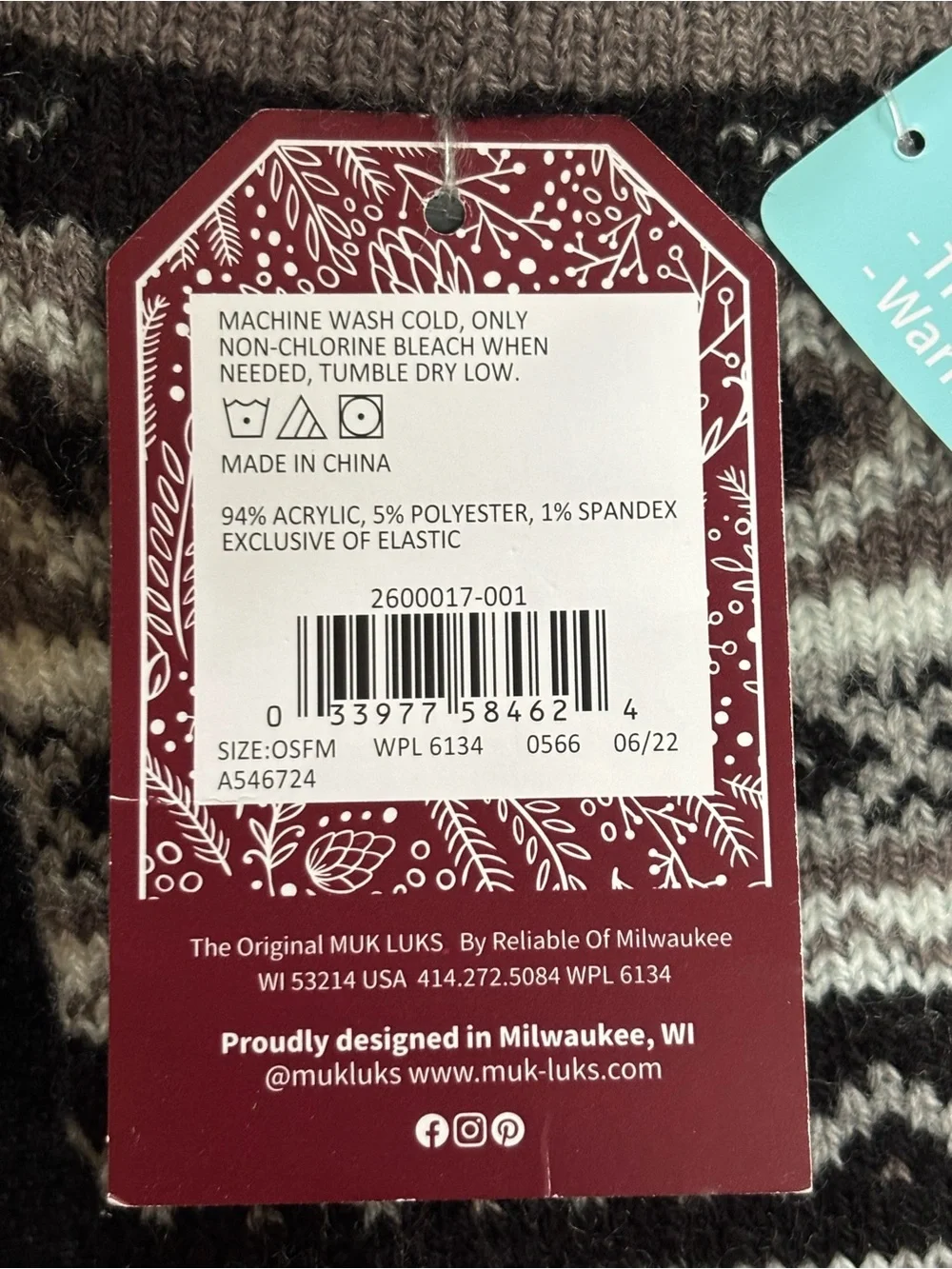Muk Luks  Black and Brown Fair Isle Thermal Crew Socks